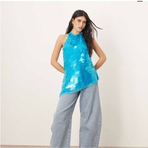 ASOS Arrange Blue Sequin Halter Top